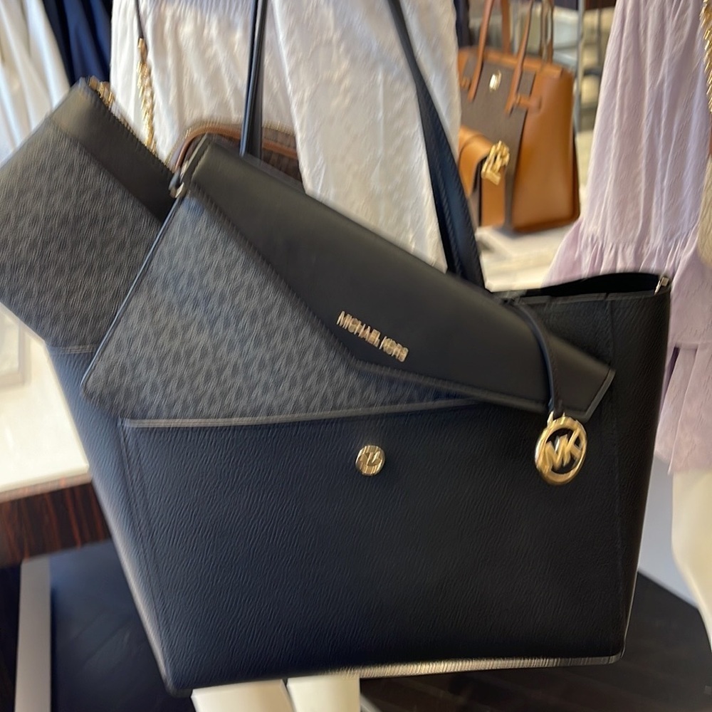 MICHAEL Maisie Large Pebbled Leather 3-in-1 Tote Bag BLACK / BLACK MULTI COLOR - Picture 5 of 16